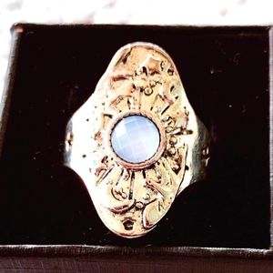 S925 engraved star galaxy blue stone ring